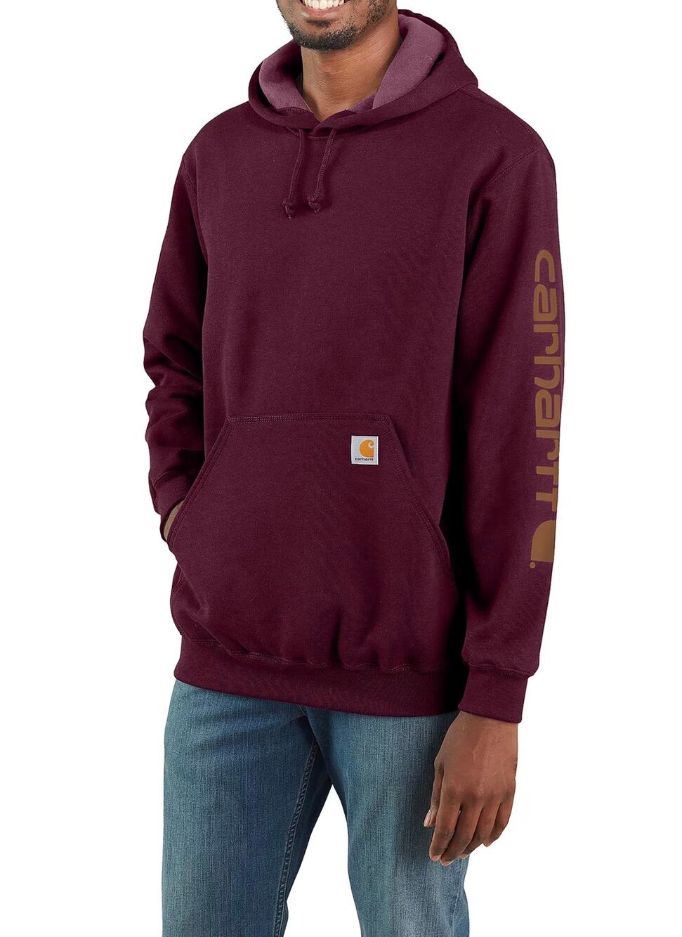 Carhartt Men’s Loose-Fit Midweight Logo Hoodie In Port Maroon Size Large New
